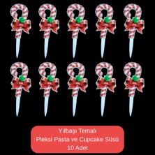Deniz Parti Baston Şeker Temalı Yılbaşı Pleksi Pasta ve Cupcake Süsü - 10 Adet