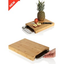 Bambu Çekmeceli Mutfak Doğrama Tahtası Paslanmaz Çelik Tepsili