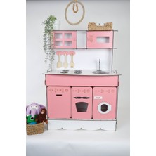 3 Kapaklı Boyalı Montessori Ahşap Eğitici Mutfak Seti