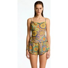 Feu De Elu Cache Vionne Degaje Yaka Askılı Kısa Saten Pijama Takımı