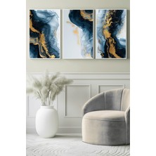 Lacivert Altın Akış Soyut 3’lü Kanvas Tablo