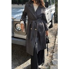 Rengastyle Kadın Apoletli Beli Kuşaklı Içi Astarlı Kaşe Kaban