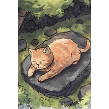 Doğada Uykucu Kedi Kanvas Tablo