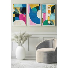 Renkli Geometrik Daireler Modern Soyut 3’lü Kanvas Tablo