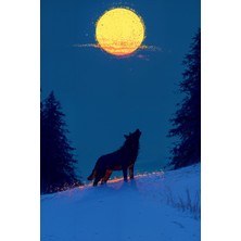 Ay Işığında Uluyan Kurt Kanvas Tablo
