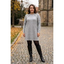 Stil Diva Büyük Beden Bisiklet Yaka Uzun Kollu Boncuk Işlemeli Peluş Tunik 615153