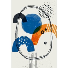 Soyut Mavi Turuncu Formlar ve Serbest Çizgiler Kompozisyonu Kanvas Tablo