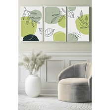 Yeşil Tonlarda Yaprak Eskizleri 3’lü Kanvas Tablo