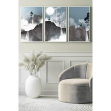 Bulutlar ve Şelale Manzarası 3’lü Kanvas Tablo