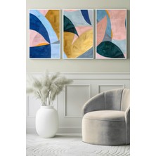 Pastel Dalgalar ve Altın Dokular 3’lü Kanvas Tablo