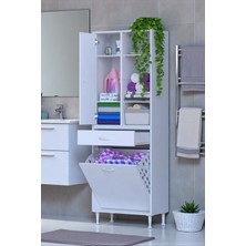 Eliusta Mira Dolap 6 Bölme Çok Fonksiyonlu Banyo Dolabı 55 cm Beyaz Sepetli Dolap 55X171X32,5 cm Organizer
