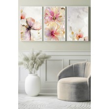 Pastel Çiçek Dokulu Modern 3’lü Kanvas Tablo
