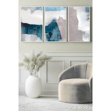 Mavi ve Gri Soyut Doku Desenleri 3’lü Kanvas Tablo