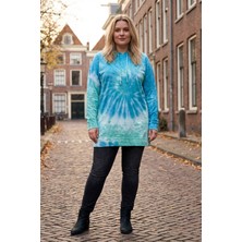 Stil Diva Büyük Beden Kapüşonlu Uzun Kollu Ince Kumaşlı Batik Desenli Sweatshirt 173486