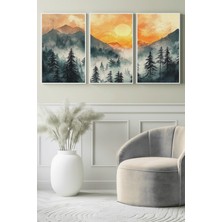 Turuncu Gün Batımı Orman Manzarası 3’lü Kanvas Tablo