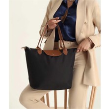 BDR Katlanır Siyah Fermuarlı Büyük Boy Kadın El ve Omuz Çantası