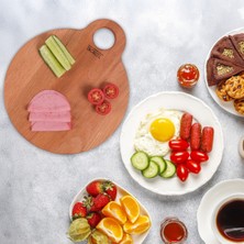 Ahşap Yuvarlak Kesme ve Sunum Tahtası, Doğal Kayın Ağacı, 28X23 cm