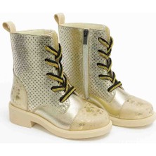 Mira Kadın Hakiki Deri Altın Rengi Bağcıklı Yan Fermuarlı Bot