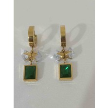 Alsade Baget Yeşil Taş Çelik Küpe