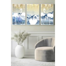 Flamingo ve Kuğu Silüetleri Manzarası 3’lü Kanvas Tablo