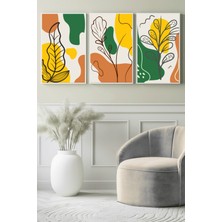 Sıcak Tonlarda Yaprak Çizimleri 3’lü Kanvas Tablo