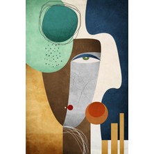 Turkuaz ve Lacivert Tonlarda Modern Soyut Portre Kanvas Tablo