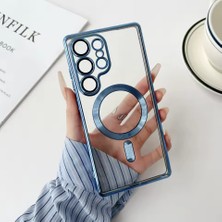 Samsung Galaxy S25 Ultra Kılıf Kamera Lens Korumalı Renkli Magsafe Şeffaf Silikon Mavi