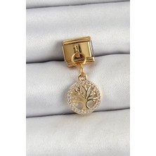 Dktt 316L Çelik Sallantılı Zirkon Taşlı Hayat Ağacı Model Gold Renk Nomination Charm - TJ-BC1422