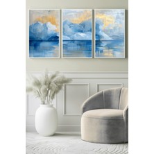 Mavi ve Altın Buzul Manzarası 3’lü Kanvas Tablo