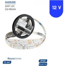 Powerr Led Aydınlatma 12 Volt 2835 Samsung 60 LED 6500 K Beyaz Dış Mekan 5 Metre Şerit LED IP65