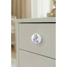 Porselen Peri Desenli Çocuk Odası Mobilya Kulpu Seramik Çekmece Dolap Düğmesi (50 mm Büyük Boy)