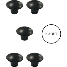 5 Adet Mat Siyah Plastik Mantar Düğme Mobilya Kulpu Seti - Tek Vidalı - Dolap ve Çekmece Kulpları