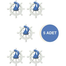 5 Adet Mavi Gemici Dümeni Çocuk Odası Mobilya Kulbu Seti - Tek Vidalı Dolap ve Çekmece Kulpları