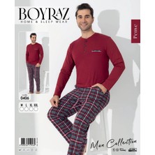 Boyraz Kırmızı Ekose Desen Uzun Kol Erkek Pijama Takımı