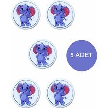 5 Adet Fil Çocuk Odası Mobilya Kulbu Seti - Abs Plastik Tekli Düğme Dolap ve Çekmece Kulpları