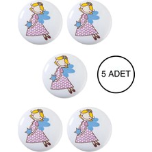 5 Adet Porselen Peri Desenli Çocuk Odası Mobilya Kulpu Seramik Çekmece Dolap Düğmesi