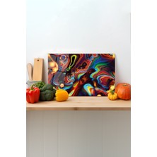 Renkli Cam Kesme Tahtası, Silikon Ayaklı, Sunum ve Doğrama Tablası