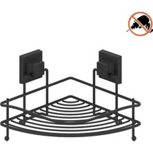 Tekno Tel EF-250 Siyah Tek Katlı Köşelik Banyo Rafı | Yapışkanlı/vidalı Deliksiz Organizer
