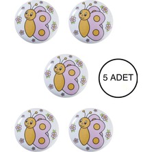 5 Adet Porselen Kelebek Desenli Çocuk Odası Mobilya Kulpu Seramik Çekmece Dolap Düğmesi