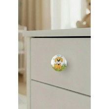 Porselen Köpek Desenli Çocuk Odası Mobilya Kulpu Seramik Çekmece Dolap Düğmesi (50 mm Büyük Boy)