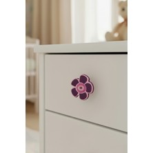 Mor Papatya Çocuk Odası Mobilya Kulbu - Tek Vidalı - Polyester Dolap ve Çekmece Kulpu