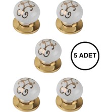 5 Adet Porselen Mobilya Kulpu Altın Yaldız Desenli Seramik Düğme Çekmece Kolu Tek Vidalı