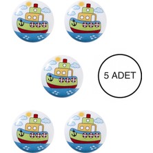 5 Adet Porselen Gemi Çocuk Odası Mobilya Kulbu Seti - Tekli Düğme - Dolap ve Çekmece Kulpları