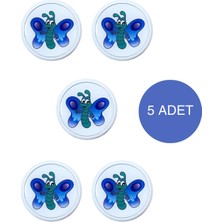 5 Adet Mavi Kelebek Çocuk Odası Mobilya Kulbu Seti - Abs Plastik Düğme Dolap ve Çekmece Kulpları