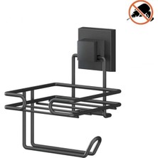 Tekno Tel EF-275 Siyah Yedekli Tuvalet Kağıtlık | Yapışkanlı/vidalı Deliksiz Metal Wc Tutucu