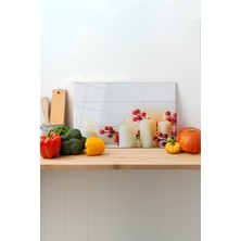 Beyaz Cam Kesme Tablası, Silikon Ayaklı, Sunum ve Doğrama Için Tasarım