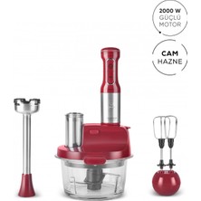 2000W Cam Mutfak Robotu Kırmızı Inox, Çok Fonksiyonlu ve Dayanıklı