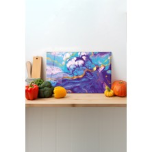 Mavi Mor Cam Kesme Tahtası, Silikon Ayaklı, Şık ve Dayanıklı Doğrama Tablası