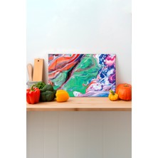 Renkli Karışık Cam Kesme Tahtası, Silikon Ayaklı, Sunum ve Doğrama Tablası