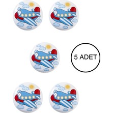 5 Adet Porselen Uçak Çocuk Odası Mobilya Kulbu Seti - Dolap ve Çekmece Kulpları